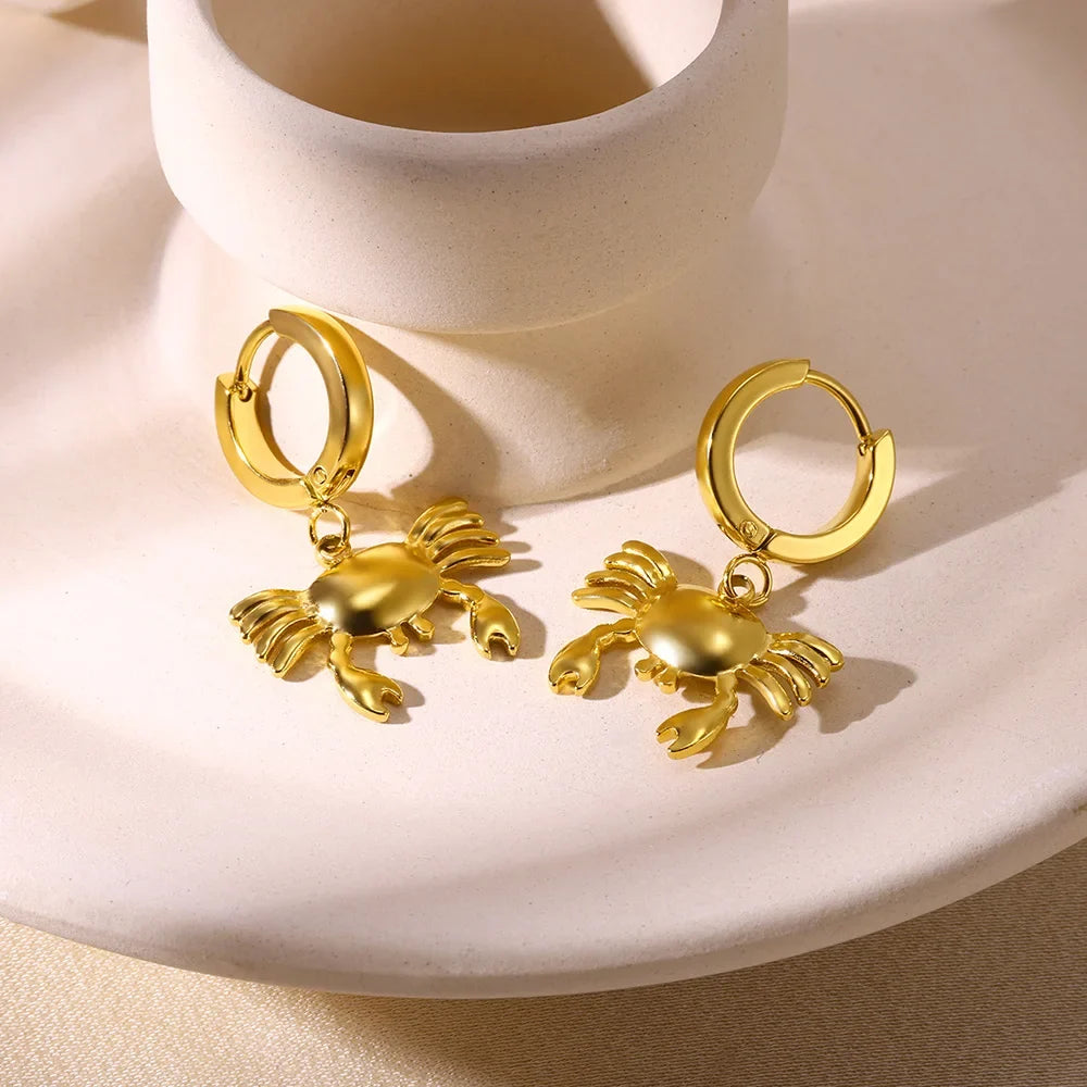 Freshwater Ocean Starfish Shell Hoop Earrings For Women Elegant Stainless Steel Gold Color Aretes Christmas jewelry accessories