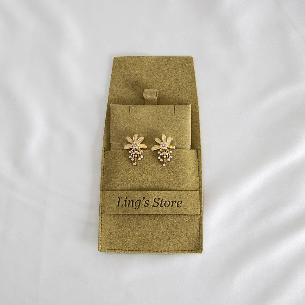 20/50/100pcs Personalized Logo Jewelry Microfiber Strip 8x8cm Bag Insert With 6x6cm Pad Card For Earrings Studs Necklace Pendant