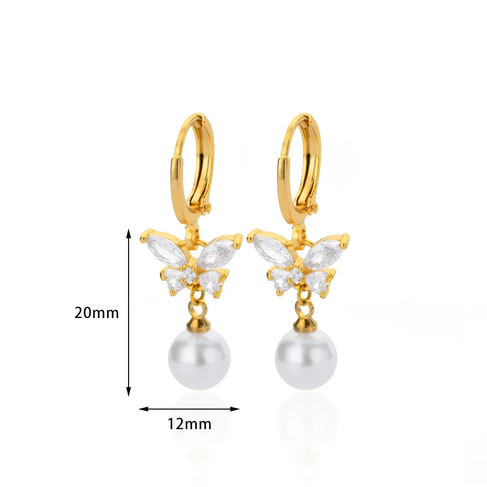 Zircon Natural Pearl Earrings For Women Gold Plated Stainless Steel Geometric Hoop Pearl Earring Wedding Bridesmaid Jewelry Gift