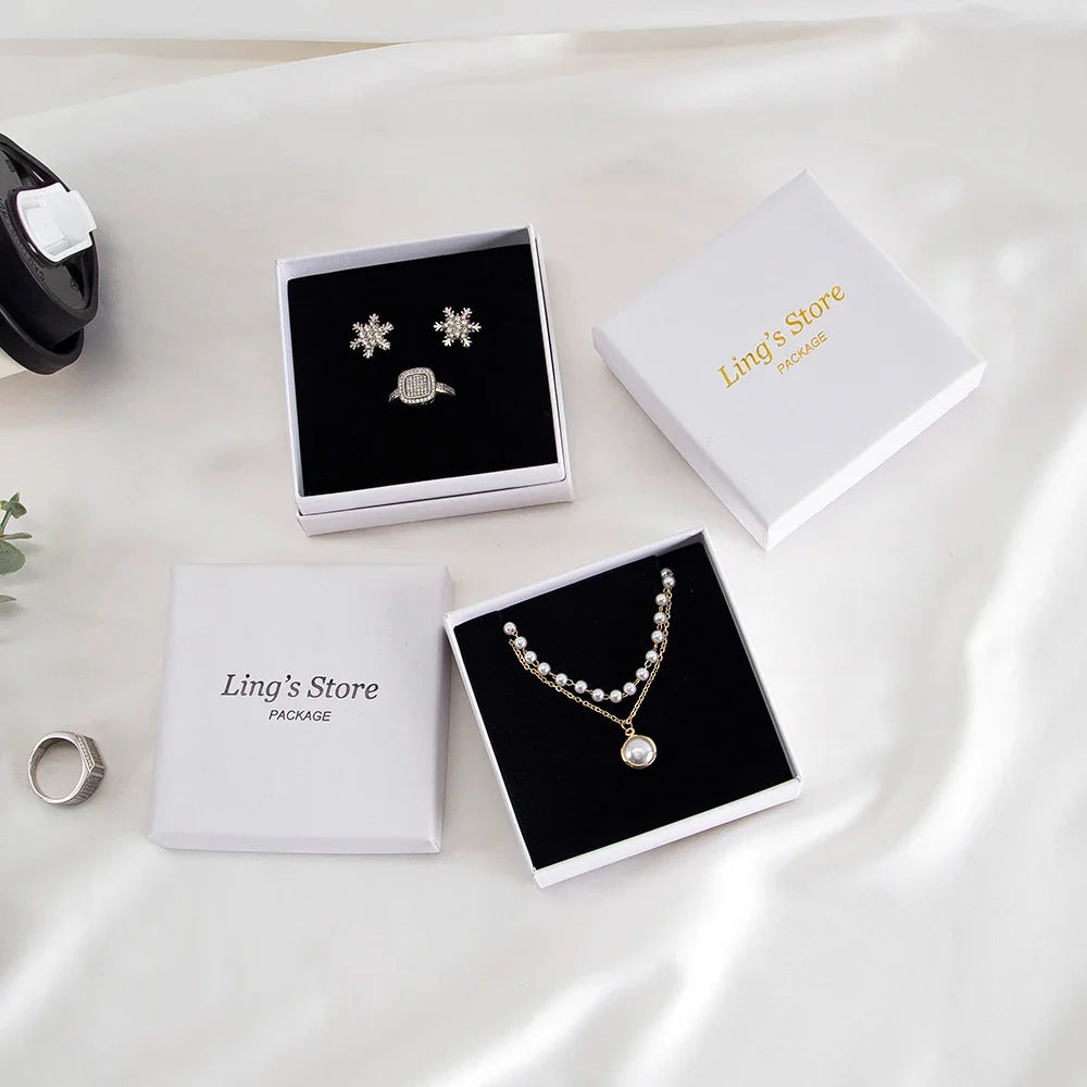 24Pcs Personalized Logo Jewelry Paper Gift Box Wedding Favors Ring Earring Necklace Pendant Bracelet Stud Bag Storage Packaging