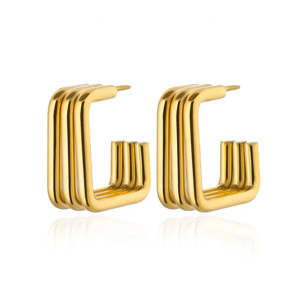 Temperament Square Texture Earring For Women Stainless Steel Gold Color Personality Trend Stud Earring Fashion Jewelry Exquisite