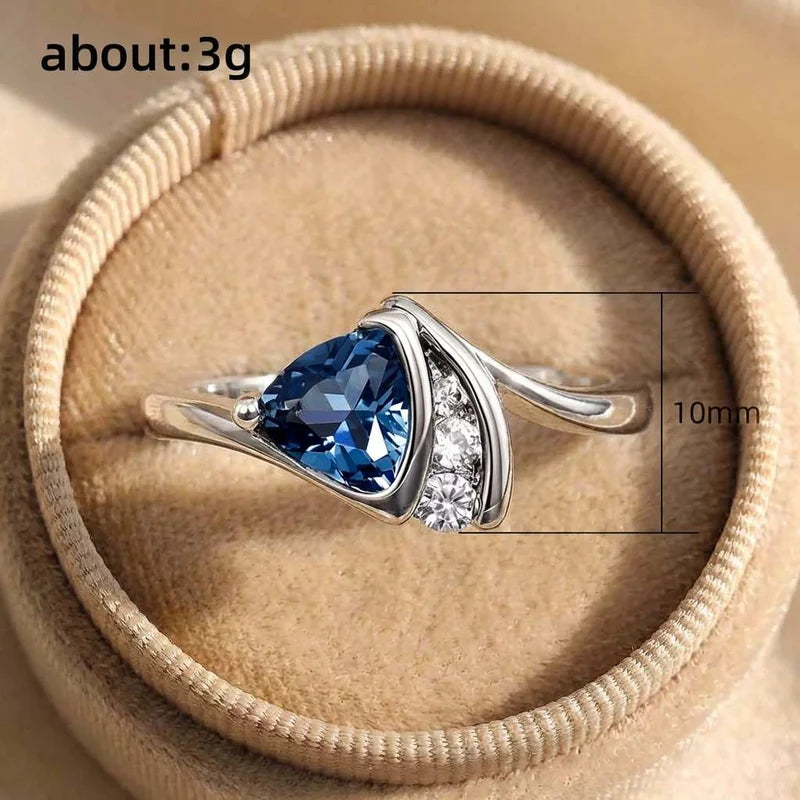 925 Sterling Silver Temperament Design Cubic Zircon Blue Triangle Rings for Women Engagement Wedding Rings Fashion Jewelry
