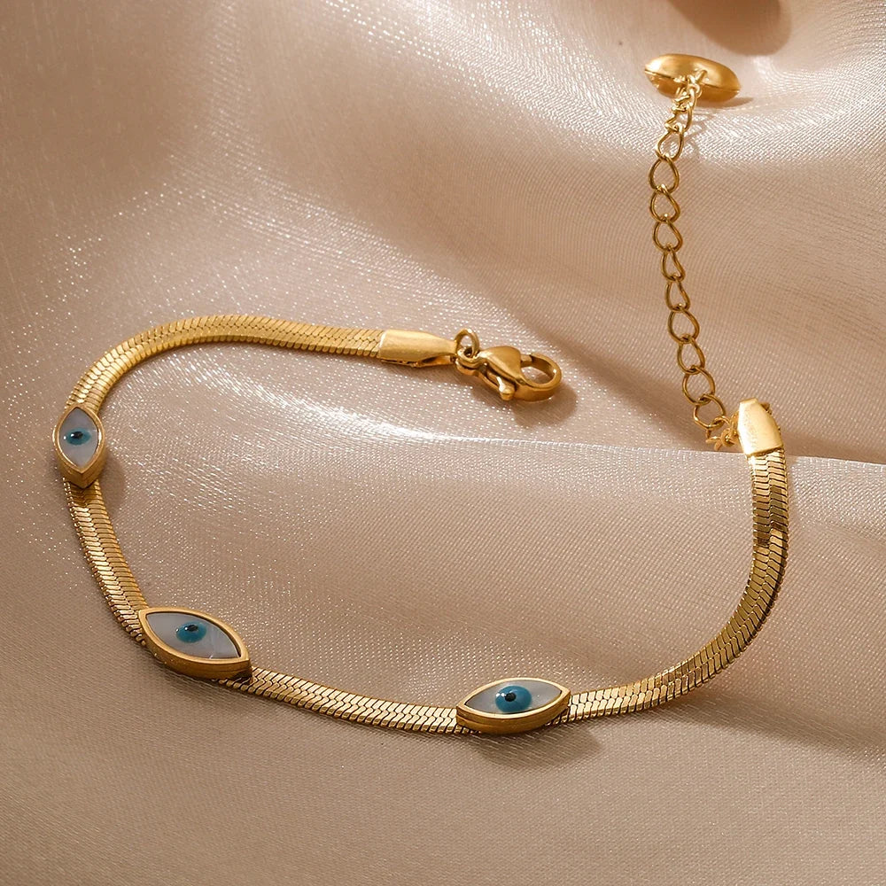 NEWBUY High Quality Non-Fading 316L Stainless Steel Jewelry Gold/Silver Color Evil Eye Choker Chain Bracelet For Women Girl Gift