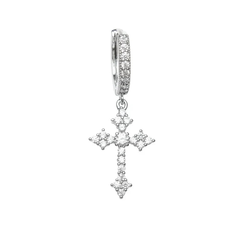 Creative Diamond Cross Earrings Stud Male Female Niche Design High-grade Trendy West Coast Hip Hop Hipster Style