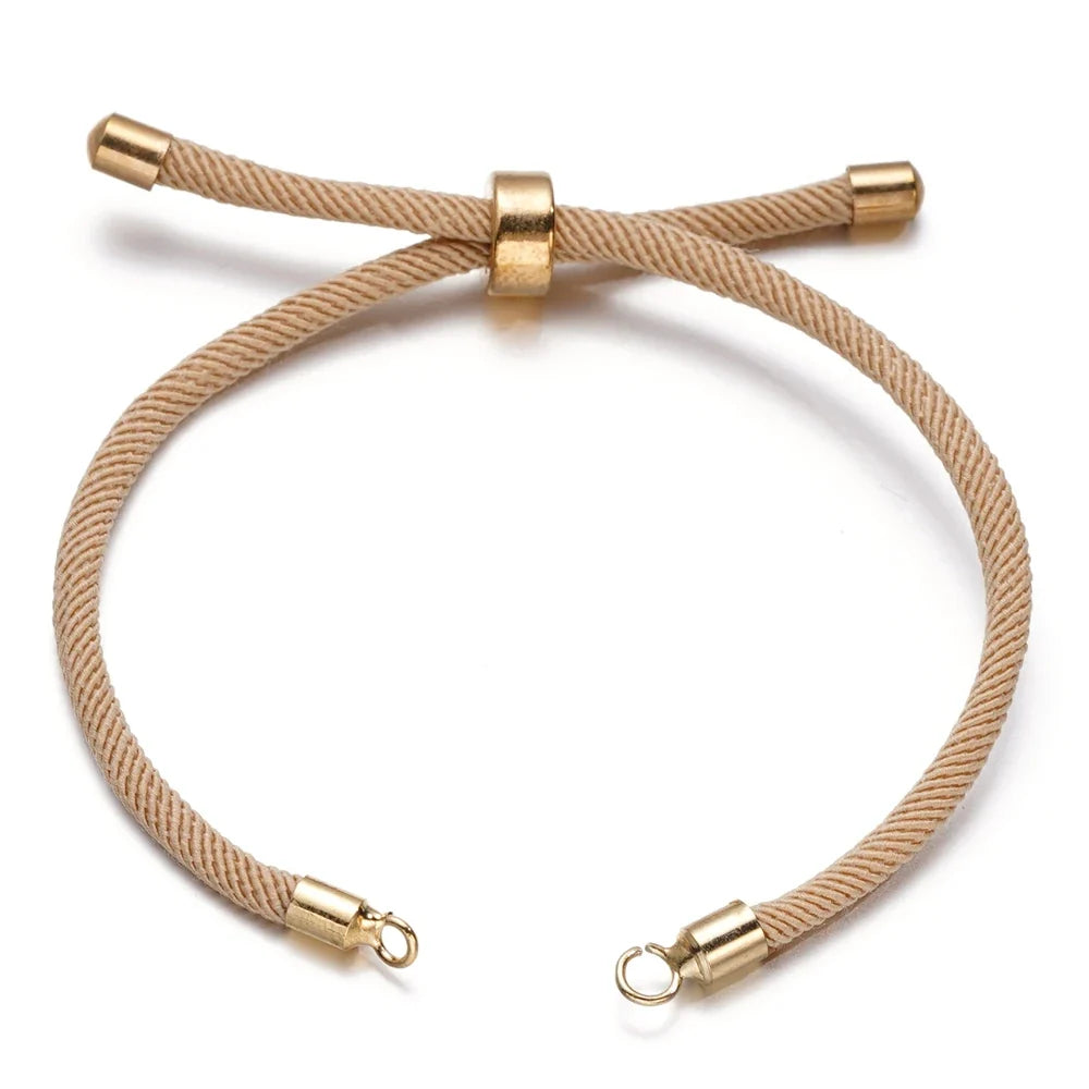 1pc Adjustable Nylon Braided Twisted Cords Slider Friendship Bracelets with Brass Cord End for Jewelry Making DIY Findings