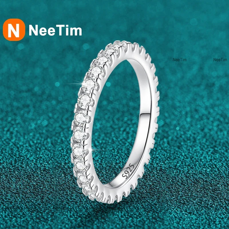 NeeTim D Color 2mm Full Moissanite Diamond Ring for Women Sterling Silver 925 with Gold Plated Wedding Bridal Band Rings Jewelry