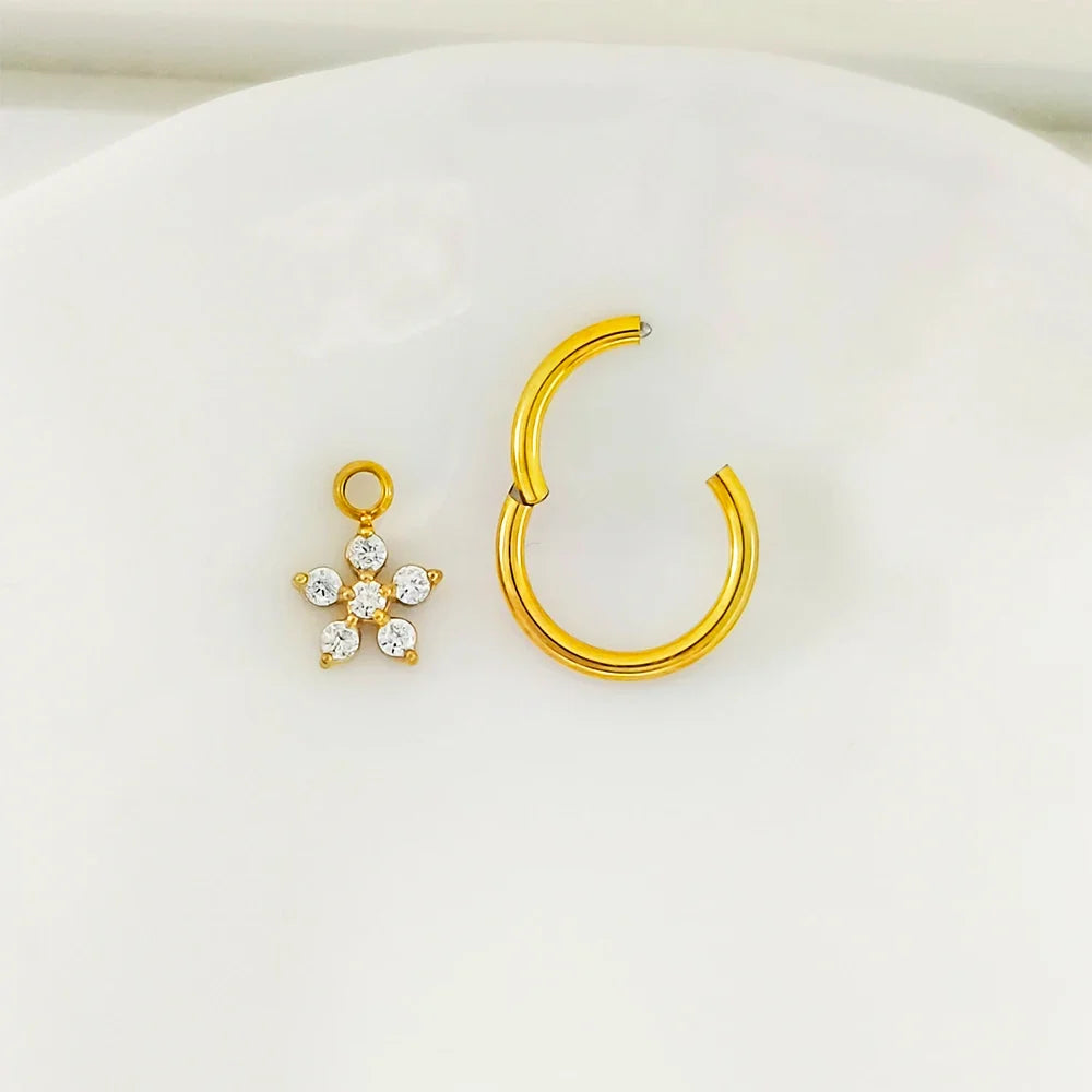 Waterdrops Pendant Conch Ring ASTM F136 G23 Titanium Piercings Moon Flowers Hinge Segment Clicker Teardrop Helix  Earrings