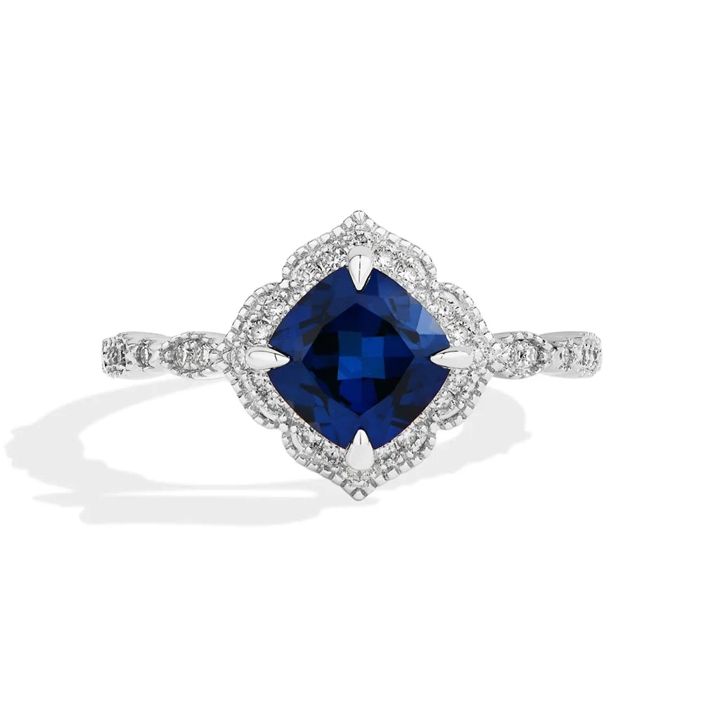 MINTYBOX S925 Silver 2.0ct Cushion Sapphire Engagement Rings for Women Lab Gemstone Halo Ring Wedding Fine Jewelry Bride's gift