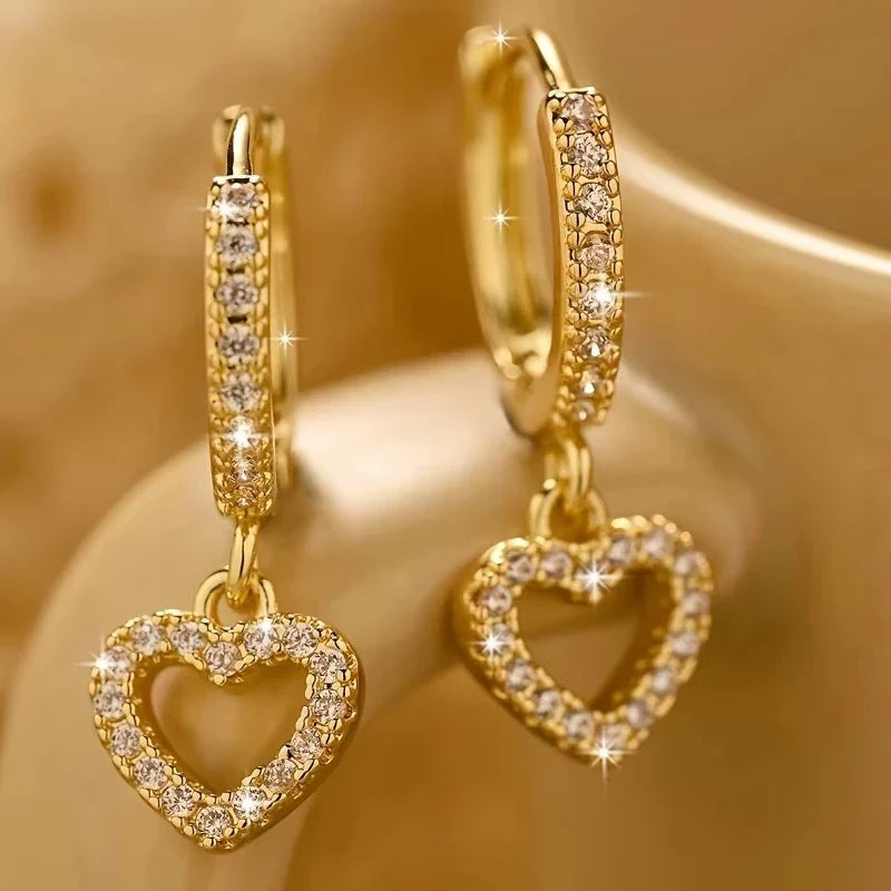 Europe and The United States Fashion Trend Love Drop Earrings Ladies Luxury Shining Inlaid Zirconia Wedding Jewelry