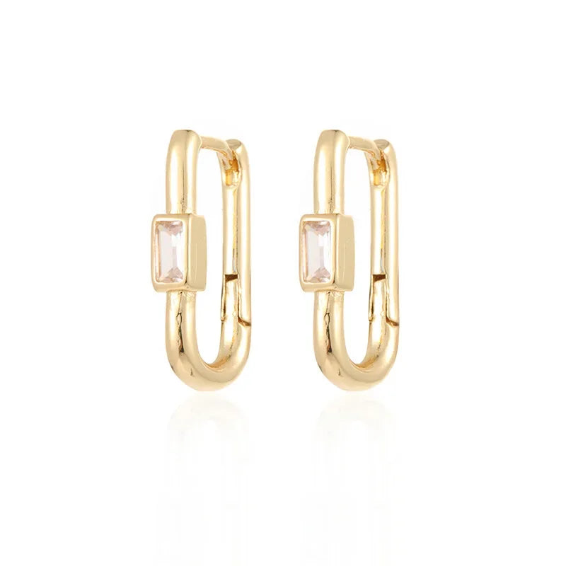 1pair Women's Colorful Zircon Square Ear Clip Geometric U-shape Hoop Earrings Daily Party Pairing With Jewelry