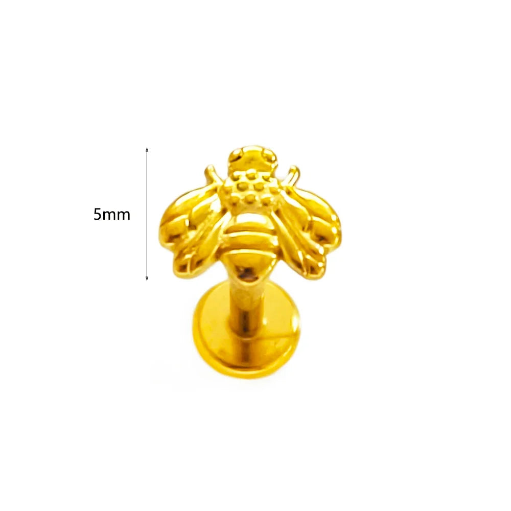 100% 316L Surgical Steel Flower Labret Piercing Butterfly Bee Tragus Snake Cartilage Helix Flat Back CZ Earrings Body Jewelry