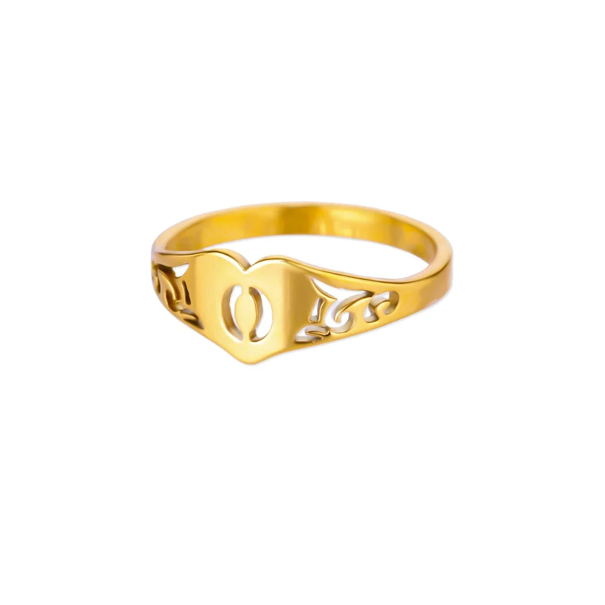 Fashion Hollow Initial Letter Heart Rings For Women Gold Color Stainless Steel A-Z Letter Ring Aesthetic Wedding Jewelry Gift