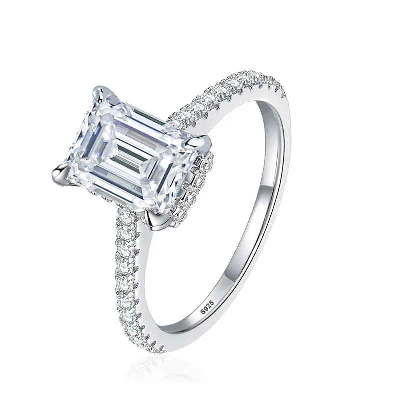 NeeTim 1ct 2ct 3ct Emerald Cut Moissanite Rings for Women 925 Sterling Silver Lab Diamond Wedding Engagement Ring Gemstone Band