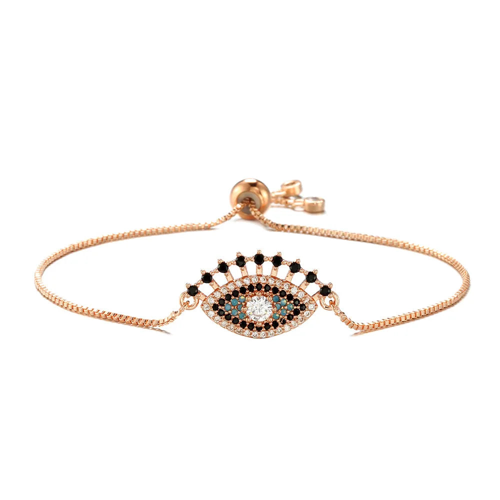 NEWBUY 2026 Trendy Turkish Gold Color Evil Eye Bracelet Adjustable AAA CZ Pave Setting Female Luckry Party Jewelry Gift