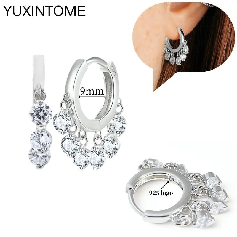 925 Sterling Silver Ear Needle Fashion Hoop Earrings White Crystal Luxury Women's Silver Earrings Wedding Women's Jewelry Gift