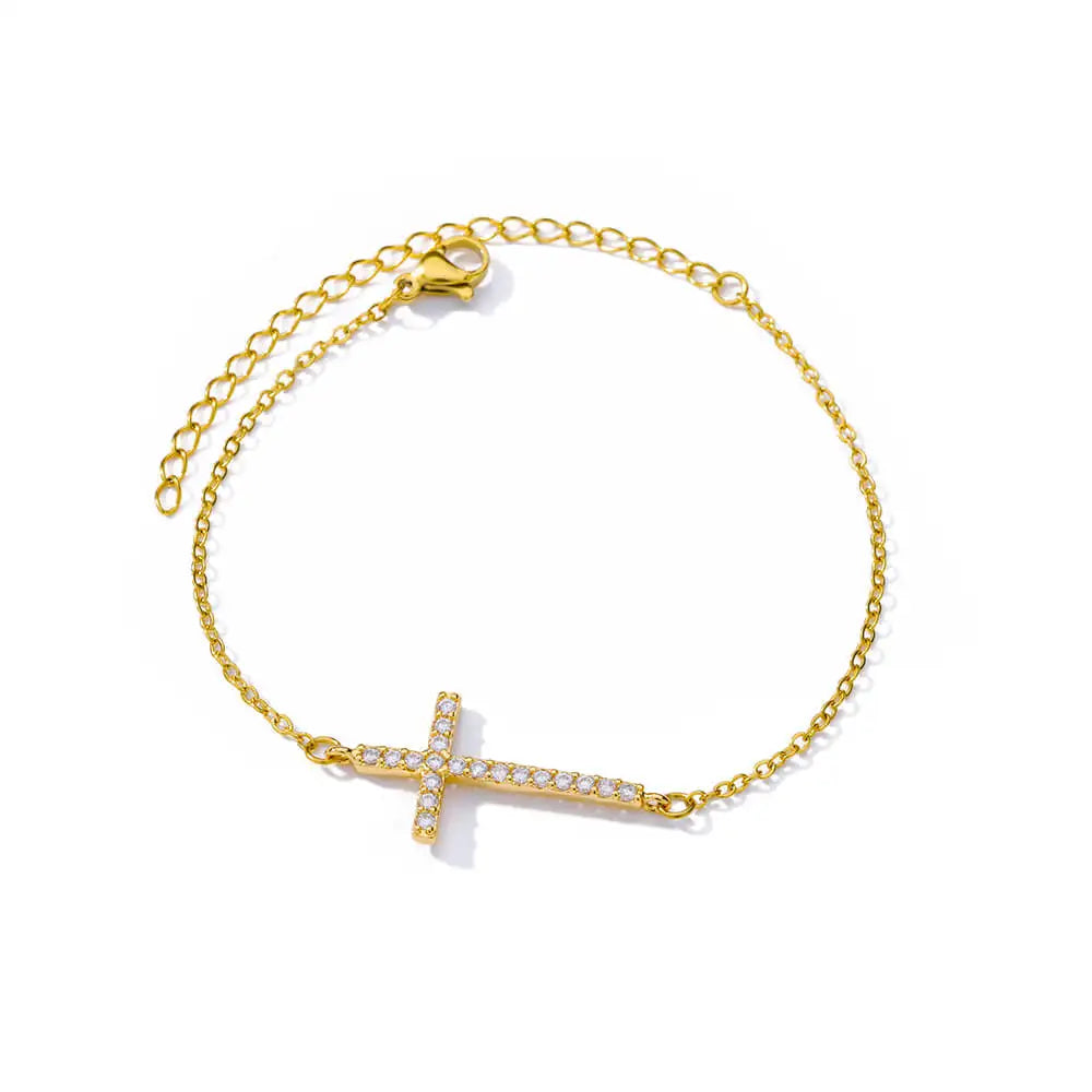 Crystal Cross Bracelets For Women Fashion Gold Plated Stainless Steel Cross Bracelet Vintage Religion Aesthetic Jewelry Gift