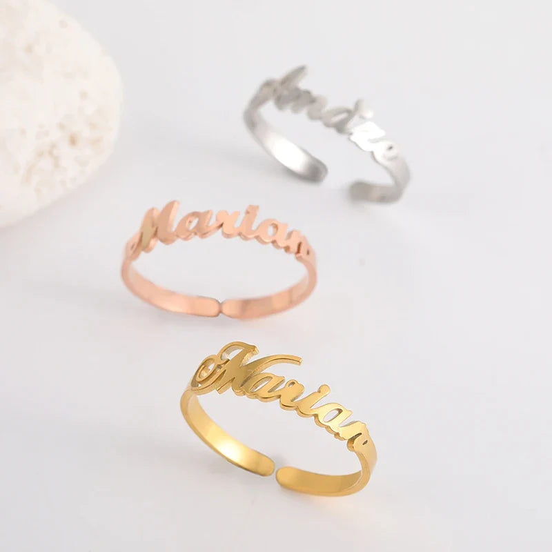 Custom Double First Name Finger Ring For Women Men Personalized Couple Family Gift Gold Color Stainless Steel Metal Jewelry
