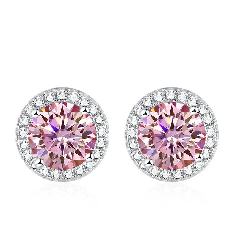 NeeTim Moissanite Stud Earrings for Women 925 Sterling Silver Green Blue Pink Red Black Blue Sparkling Moissanite Studs Earring