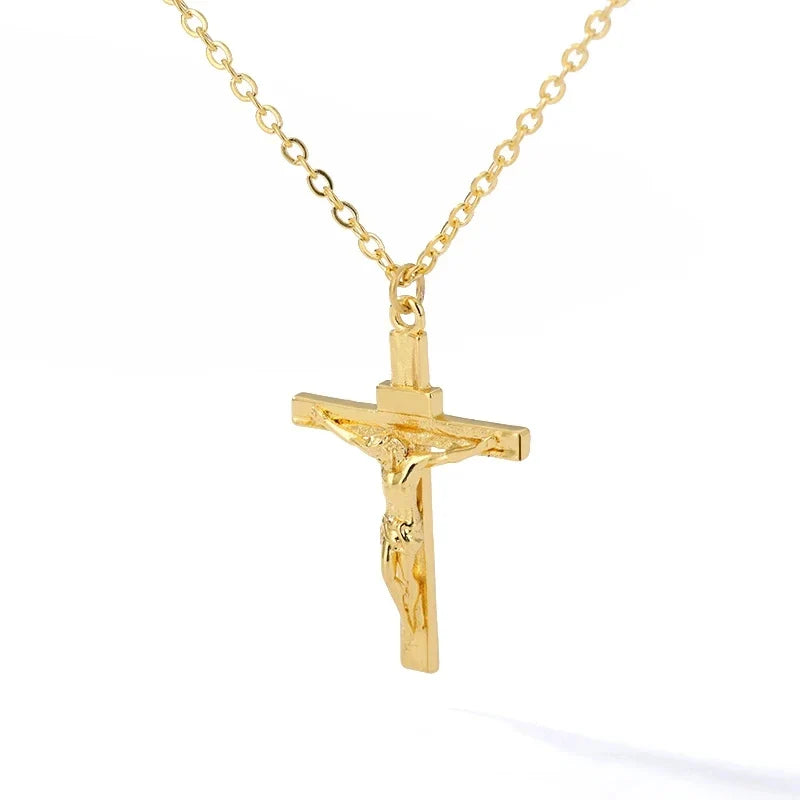Stainless Steel Cross Necklace For Women Gold Color Chain Cross Pendant Necklaces Retro Religion Jewelry Gift bijoux femme