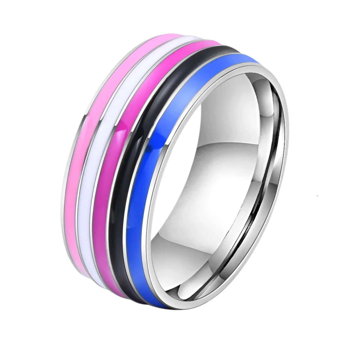 Stainless Steel Lesbian LGBT Ring for Women Couple , pride Love Promise Band Stripe Flag Color Engagement Rings