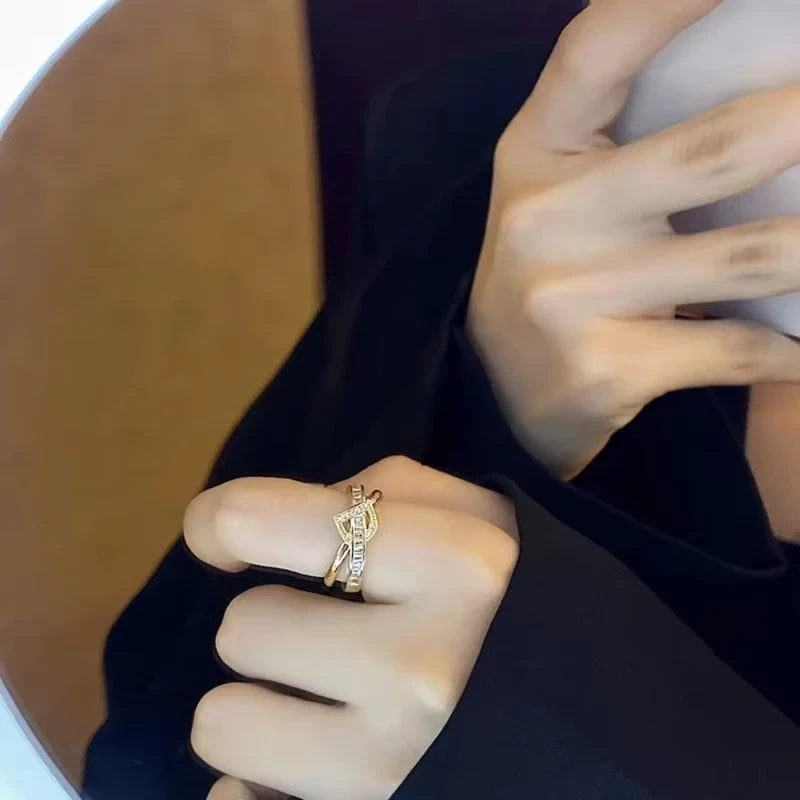 Korean Punk Cubic Zirconia adjustable ring for Women Office Party Friends Gifts Jewelry Accessories