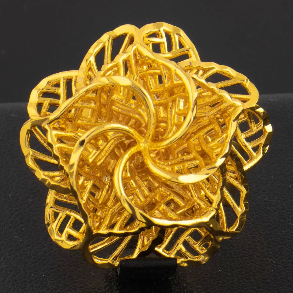 Ethiopia Arab Dubai Gold Plated Rings For Women Resizable 18K Gold Plated Jewelry For Wedding And Party Gifts
