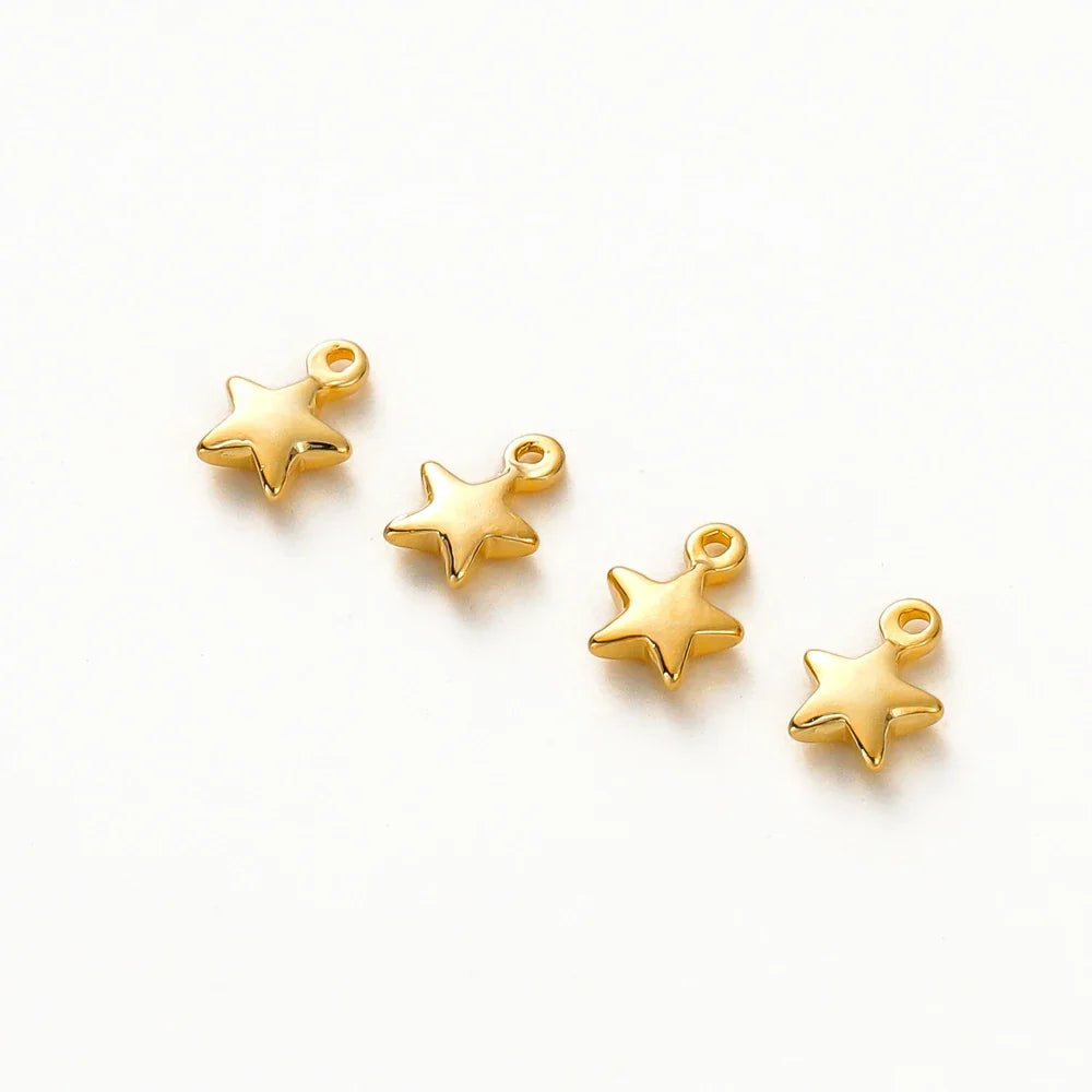 20pcs/lot 5x7MM Hole 1.0MM 14K 18K Gold Color Plated Brass Small Star Charms High Quality Pentant For Diy Jewelry Accessories