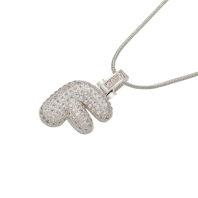 ZHUKOU Silver color Bubble initial letters necklaces 26 letters pendants necklaces for women Brass CZ Jewelry wholesale VL34