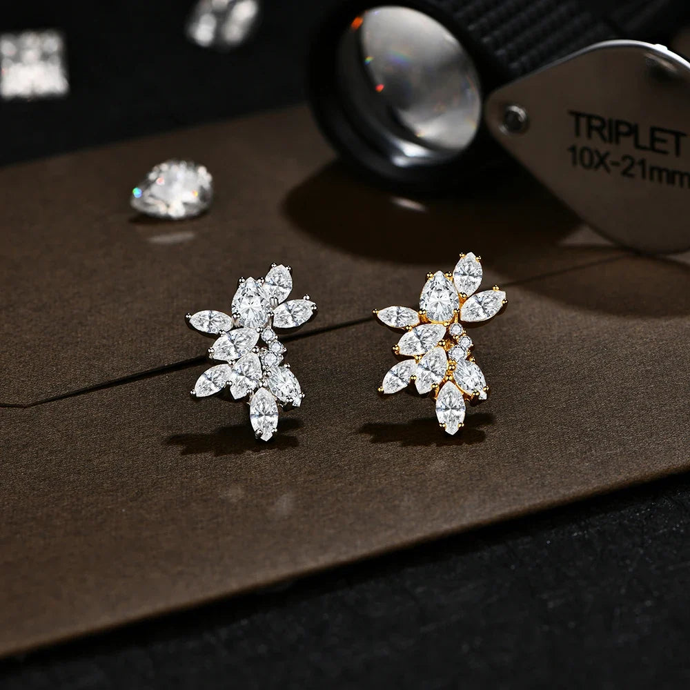 MINTYBOX Moissanite Diamond Cluster Stud Earrings Solid S925 Sliver 18k Gold Plated for Women Wedding Engagement Luxury Jewelry