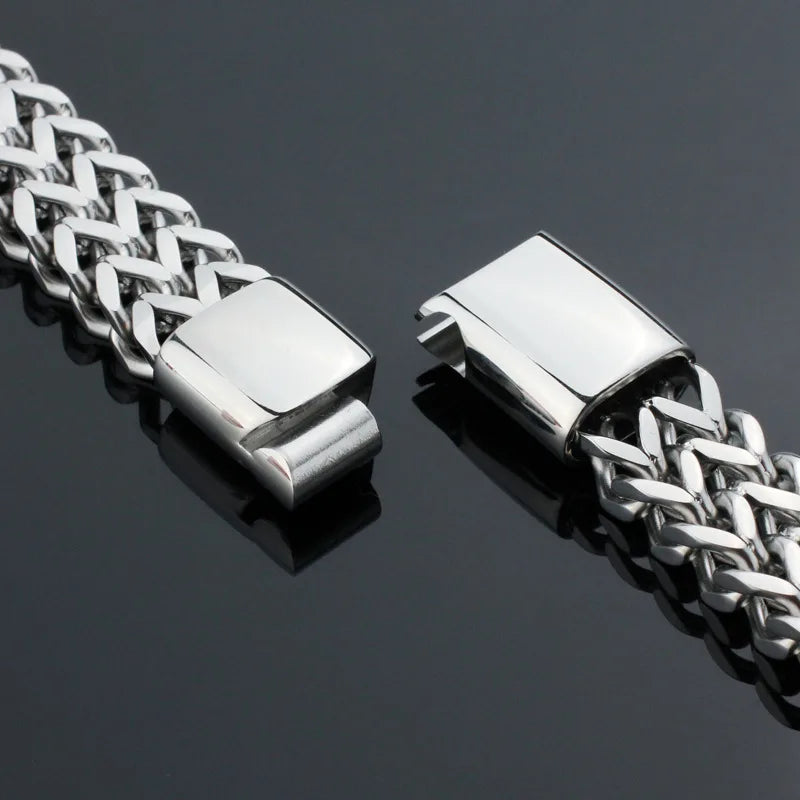 Stainless Steel Bracelet Braided Double Row Front Rear Fish Scale Alloy Magnetic Buckle Bracelet with Keel Jewelry New Model