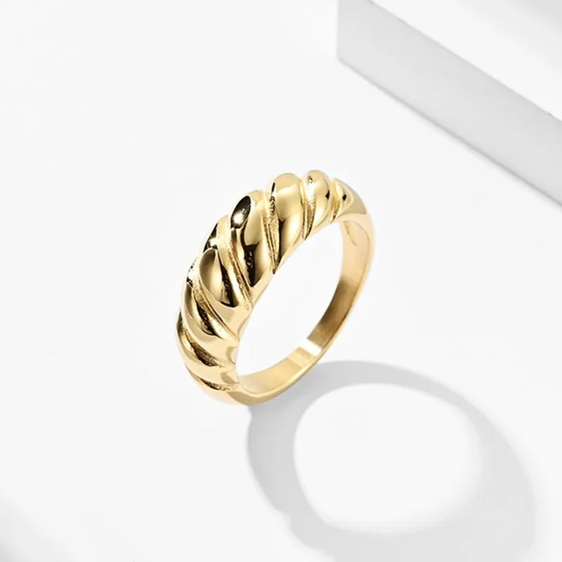 Stainless Steel Twist Bread Design Ring Wedding Band for Men Women Size 4-12