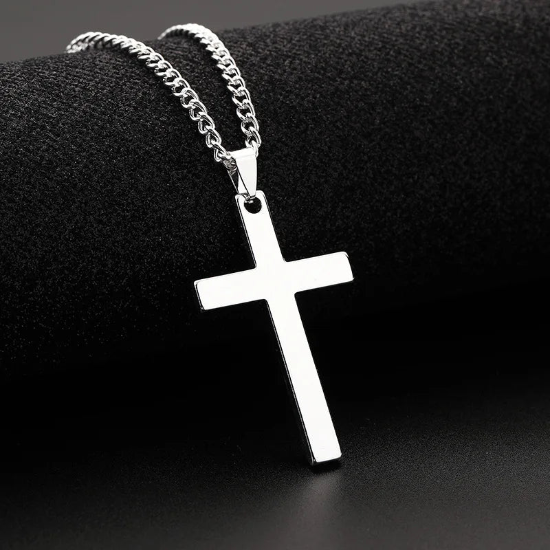 1pcs Solid Color Cross Necklace Pendant Stainless Steel Trendy Minimalist Cross Prayer Jewelry Hip Hop Punk Style