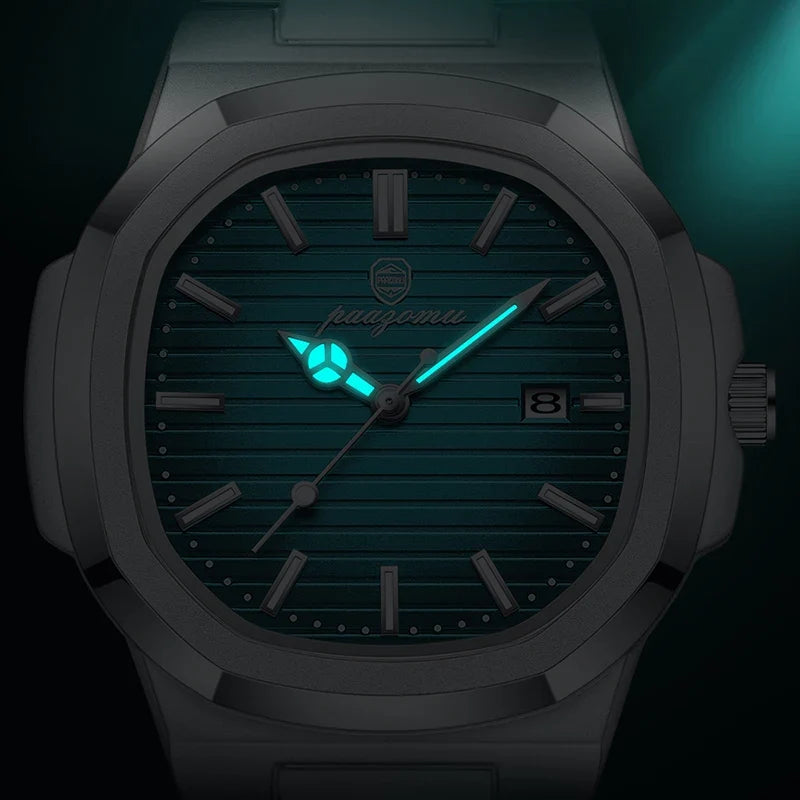 PAAZOMU Luxury Watch Business 50 ATM Waterproof Male Clock Luminous Date Stainless Steel Square Quartz Men Watches reloj hombre