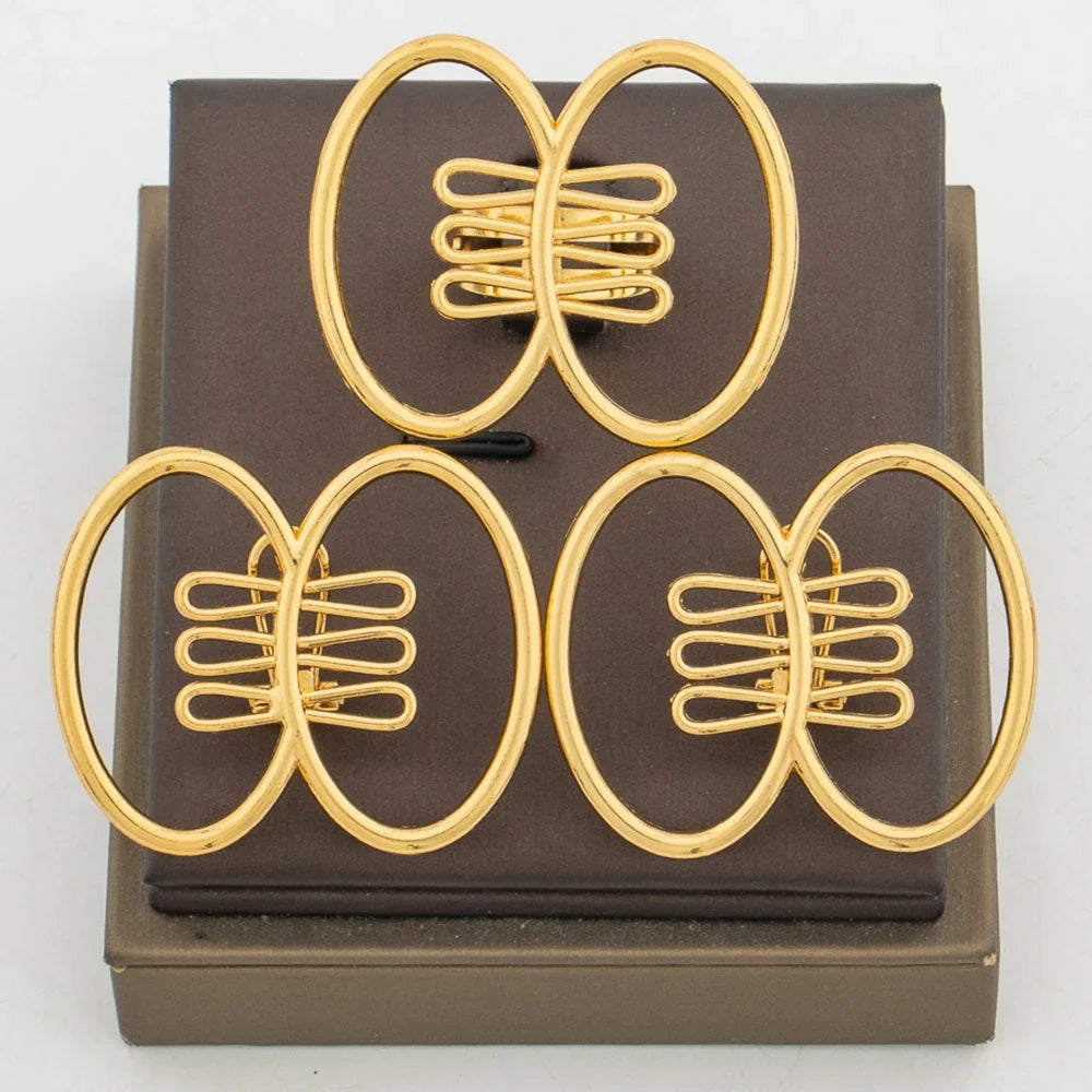 New Design Gold Color Earrings with Ring Jewelry Set for Party African Clip Earrings and Cocktail Ring 2Pcs Set for Weddings