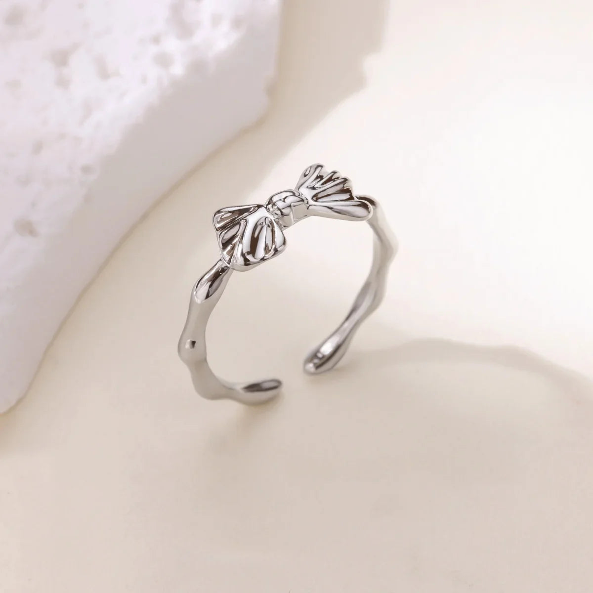 Stainless Steel Butterfly Bow Rings for Women Fashion Zircon Heart Open Ring Trendy Aesthetic Jewelry Party Wedding Gift