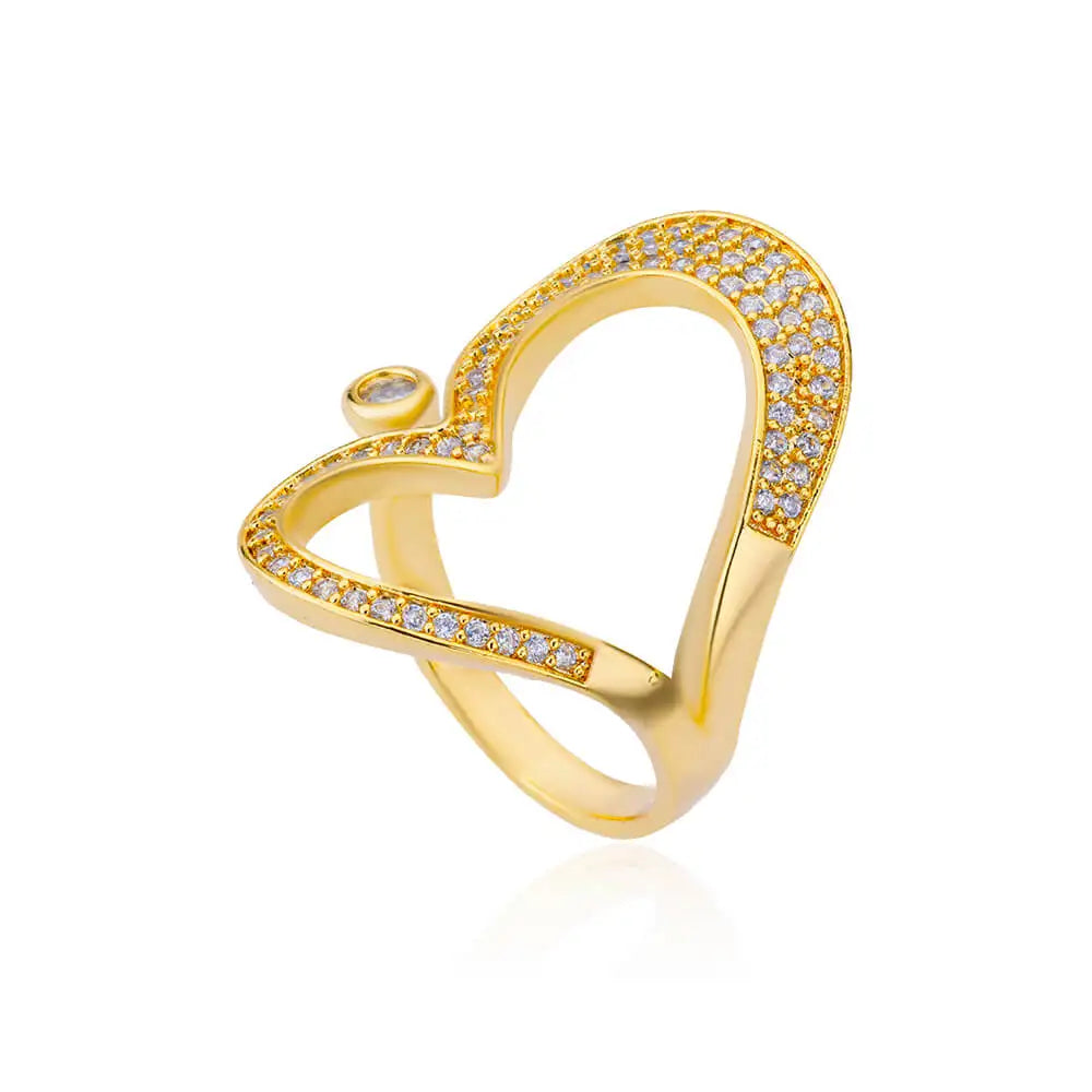 Stainless Steel Heart Rings For Women Gold Color CZ Crystal Zircon Open Finger Ring Wedding Aesthetic Jewerly Gift anillos