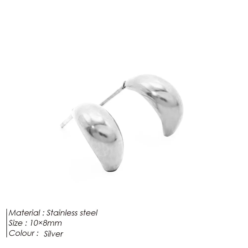 SUNIBI Stainless Steel Stud Earring for Women Gold Color Silver Color Simple Earrings Wives Smooth Thick Hoop Fashion Jewelry