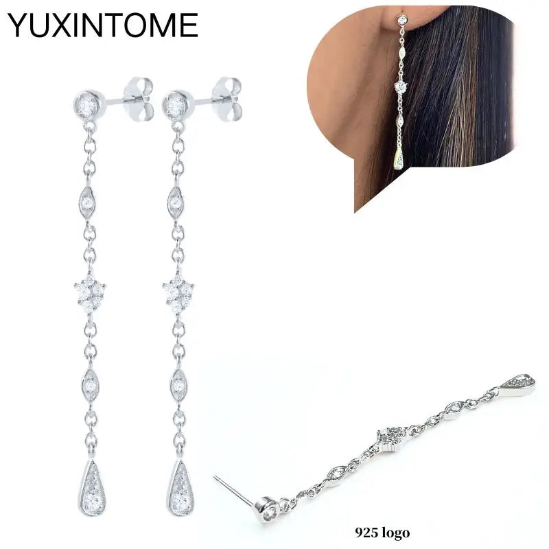 925 Sterling Silver Ear Needle Fashion Hoop Earrings White Crystal Luxury Women's Silver Earrings Wedding Women's Jewelry Gift