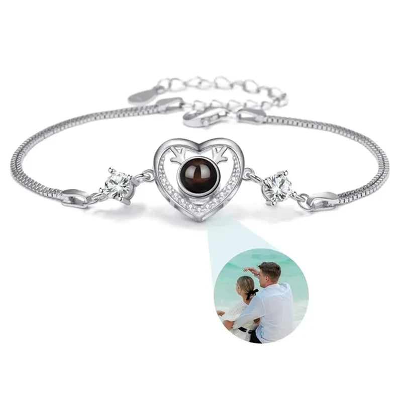 Custom Bracelet with Picture Inside Titanium Steel Cuban Link Chain Bracelet with Personalized Photo Projection for Men Women