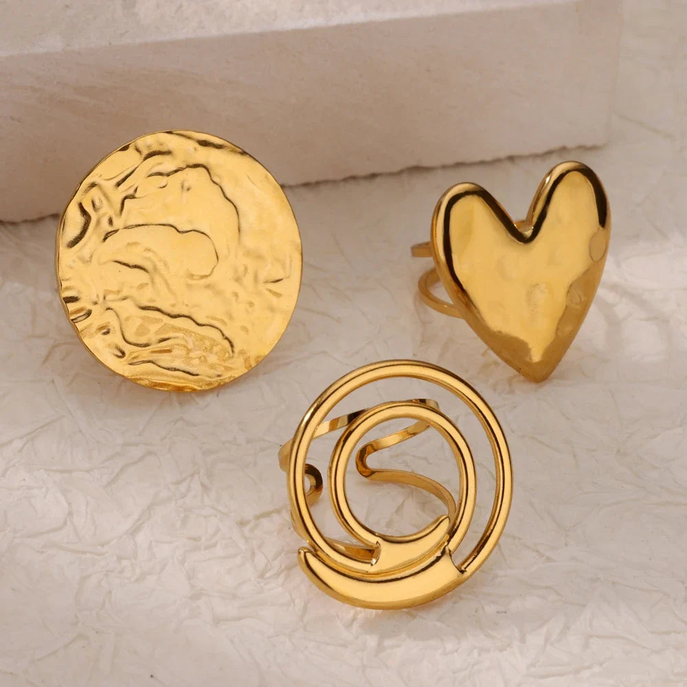 Double Heart Rings For Women Gold Color Stainless Steel Open Adjustable Ring Female Fashion Party Wedding Aesthetic Jewelry Gift