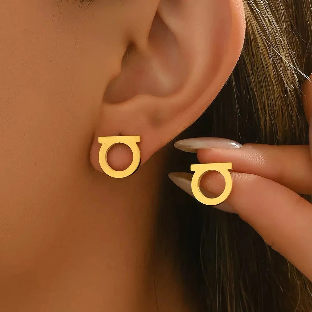 DOTIF Stainless Steel Simple Personalized Design Light Luxury Earrings Female D Letter Fashion Commuter Ear Jewelry Party Gifts