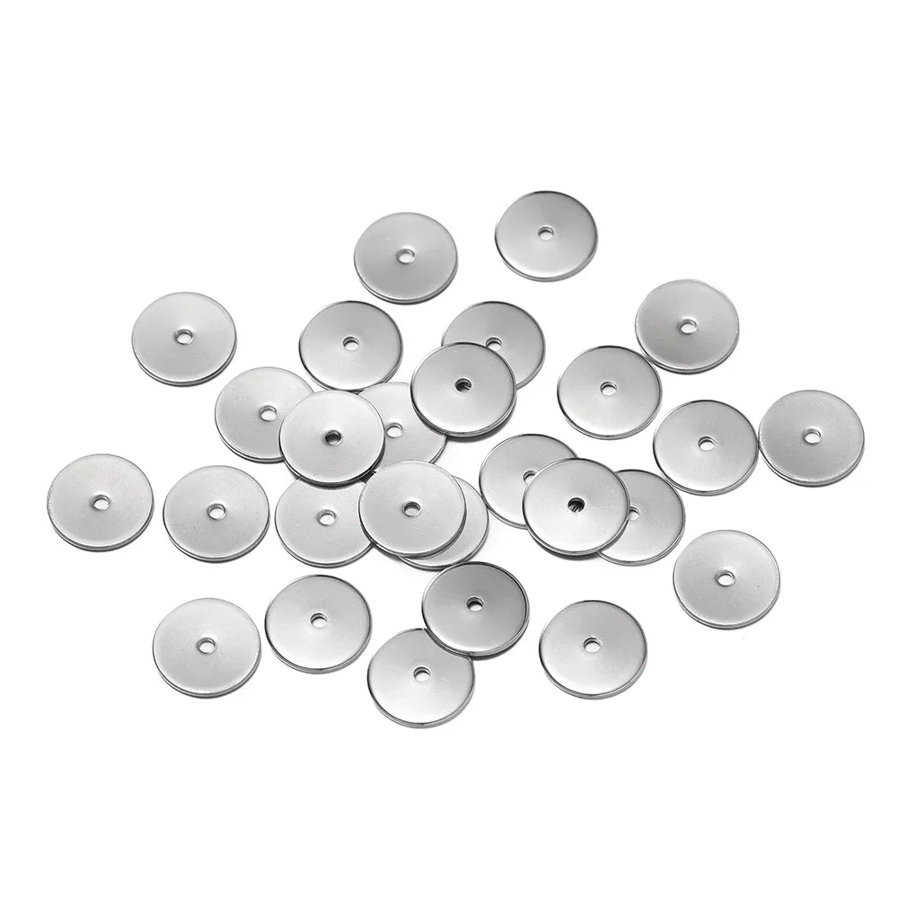 50Pcs/Pack Stainless Steel 4/5/6/8/10mm Flat Round Loose Spacer Beads For DIY Jewelry Necklace Bracelets Making Accessories
