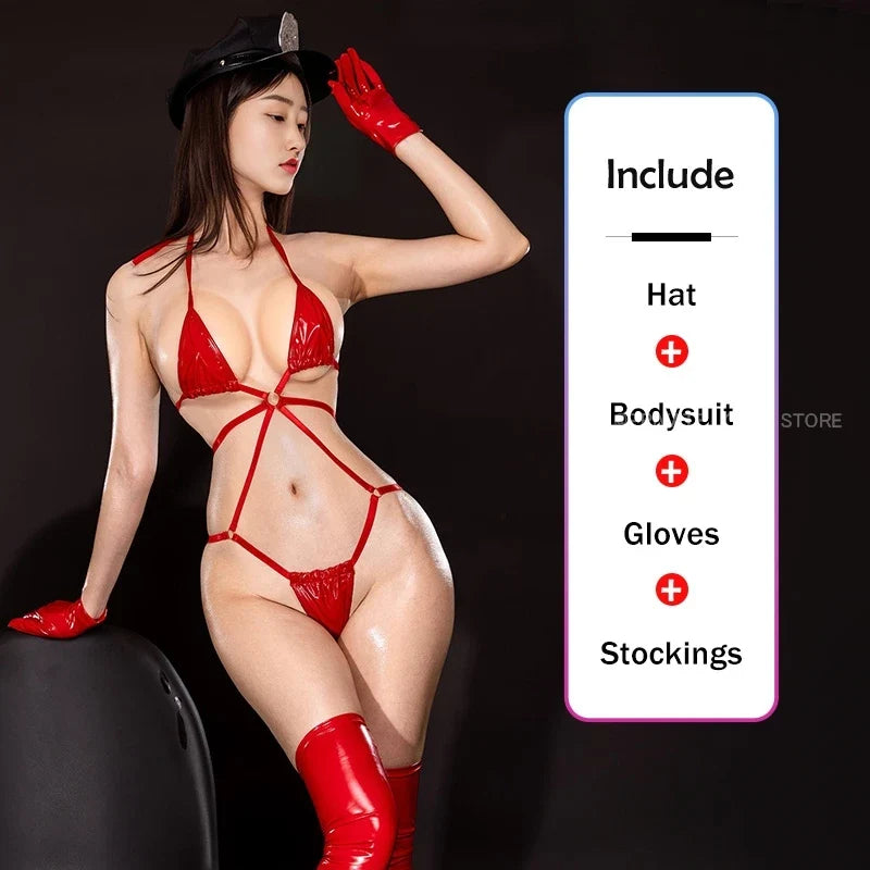 Hot Sexy Policewoman Cosplay Costume Japanese Bikini Lingerie Set Women Police Officer Role Play Clubwear Bandage Exotic Uniform