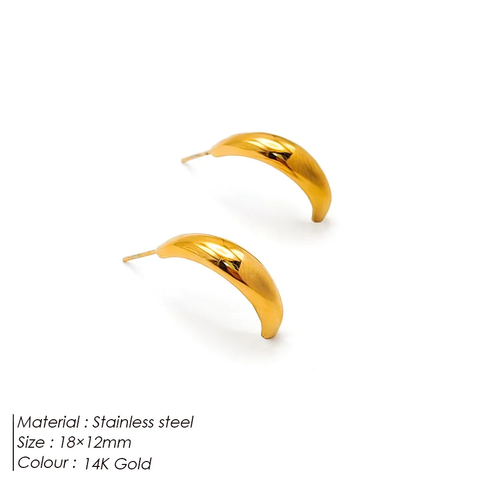 SUNIBI Stainless Steel Stud Earring for Women Gold Color Silver Color Simple Earrings Wives Smooth Thick Hoop Fashion Jewelry