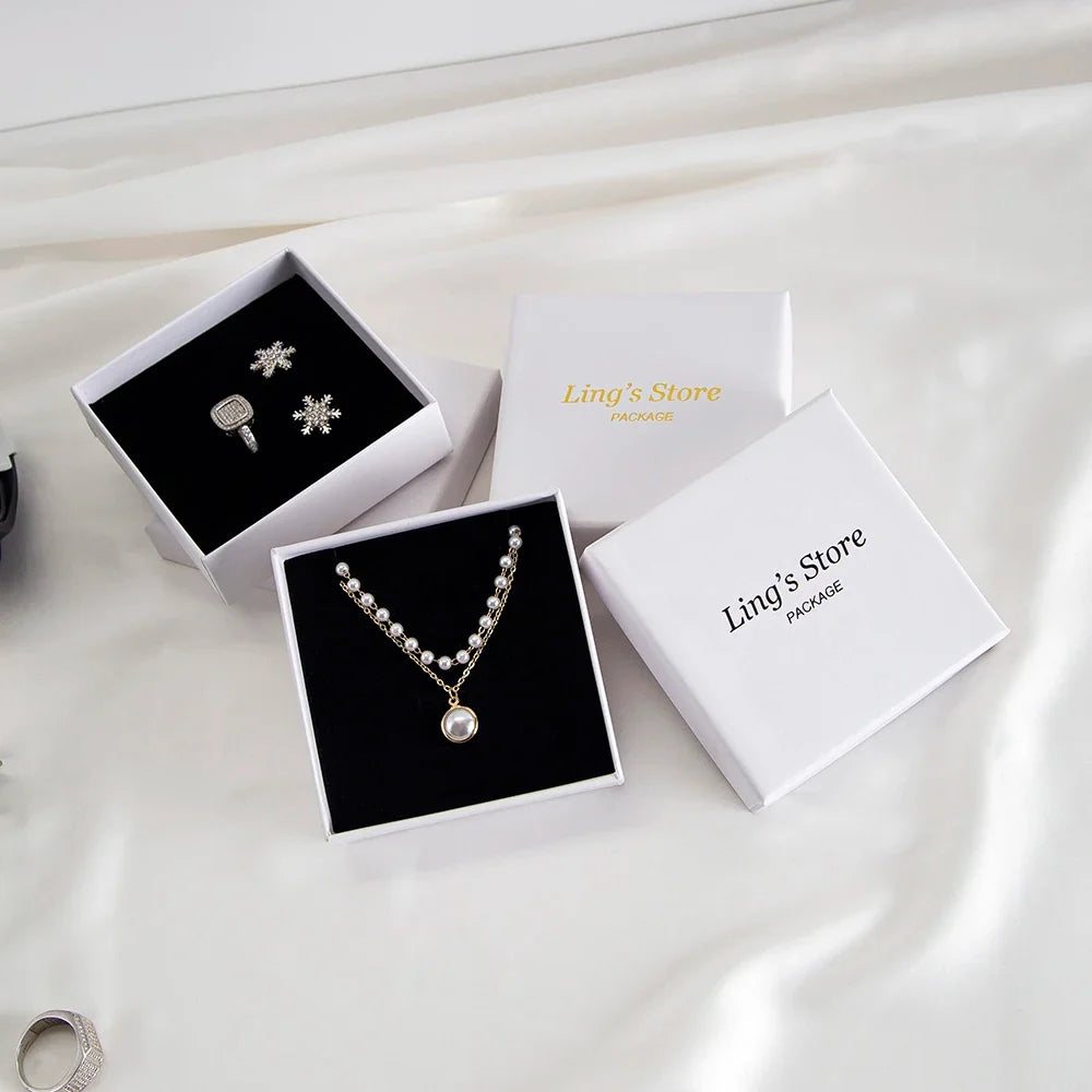24Pcs Personalized Logo Jewelry Paper Gift Box Wedding Favors Ring Earring Necklace Pendant Bracelet Stud Bag Storage Packaging