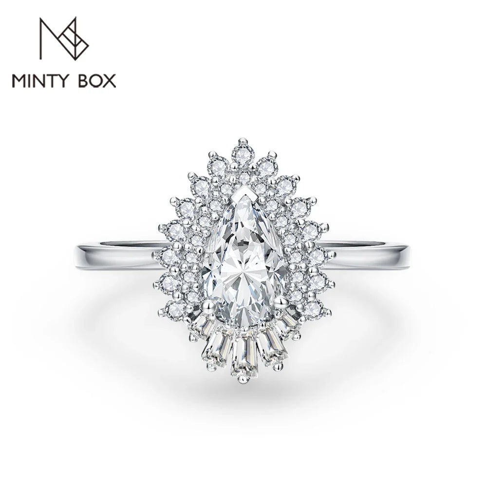 MINTYBOX Pear Shape S925 Silver D VVS1 Moissanite Diamond Rings For Women 18K GOLD Plated Engagement Fine Jewelry Certificated
