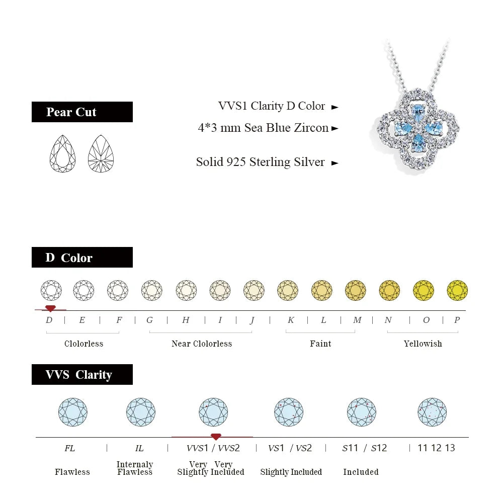 MINTYBOX S925 Silver Moissanite Diamond Loop Full Motif Pendant Clover Diamond White Gold Necklaces for Women Girls Jewelry Gift