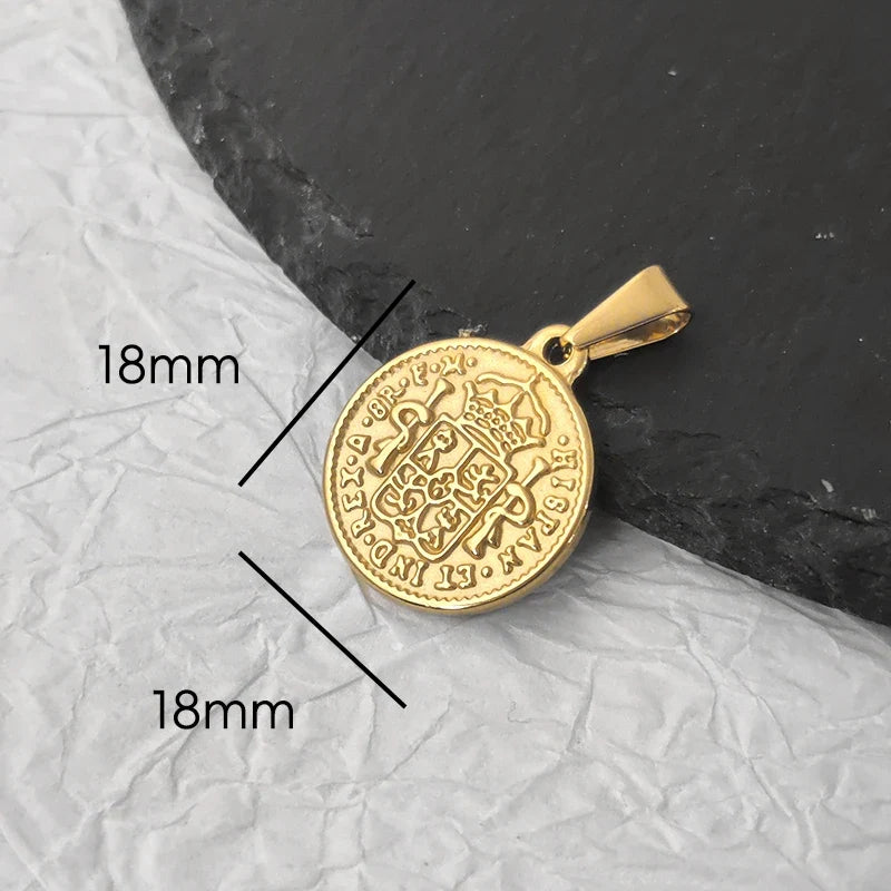 Stainless Steel Vintage Round Portrait Coin St. Michael Compass Pendants Charm For Women Necklace Making Diy Jewelry