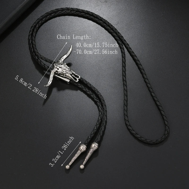 1Pcs Men's Long Necklace Pendant Bullhead Western Cowboy Elements Creative Styling Adjustable Chain Necklace Pendant