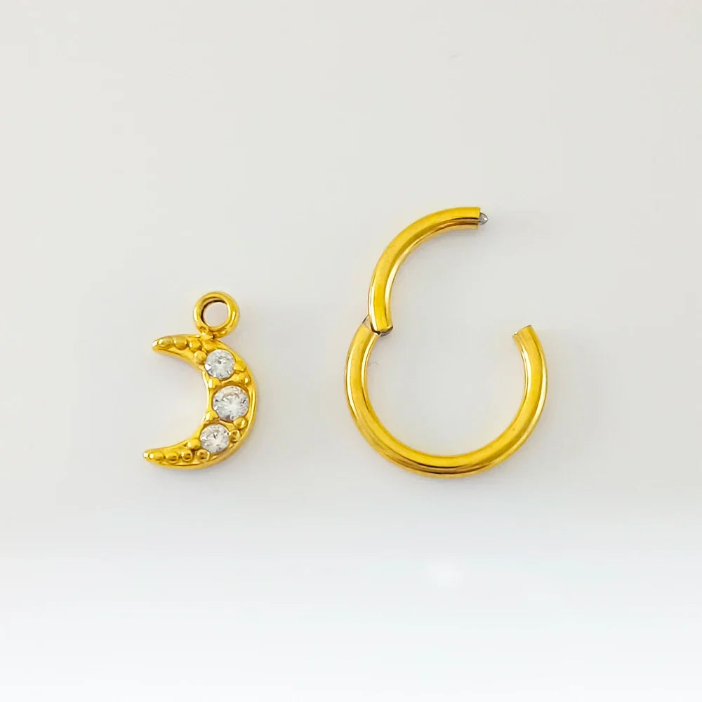 Waterdrops Pendant Conch Ring ASTM F136 G23 Titanium Piercings Moon Flowers Hinge Segment Clicker Teardrop Helix  Earrings